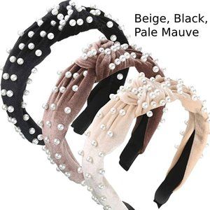 3 Pieces Pearls Headband -- Velvet Twisted Pearls